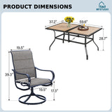 MFSTUDIO Outdoor Dining Set for 6, Wood-Grain Table w/Padded Swivel Chairs