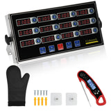 Commercial Kitchen Timers for Cooking, 12-Channel Timer for Commercial Kitchens, Heavy-Duty Loud Alarm Timer for Restaurants, Stainless Steel, LED Technology