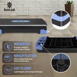 Step Aerobics Platform Set with Weighted Vest & Measuring Tape, Aerobic Steppers for Exercise at Home, Adjustable Height 2 Level Risers Workout Stepper with Non-Slip Surface, Blue Black