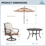 MFSTUDIO 5pc Outdoor Patio Dining Set with Umbrella, Rattan Chairs