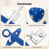 universal trotter Vintage PU Leather Luggage Set, Retro Trunk Suitcase with Wide Aluminum Frame, TSA Key Locks and Smooth 360° Spinner Wheels (Coastal Blue Trim,20"+12")