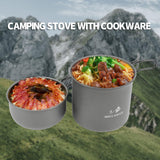 Camping Cookware Mess Kit, 17 pcs Backpacking Cooking Gear, Lightweight Camping Pots and Stove Set for 3 Person WAILAMHK
