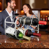 Buruis 6-Bottle Wine Rack, Modern Metal Countertop Wine Holder Stand for Kitchen, Pantry & Cabinet Storage, No Assembly Required, Silver
