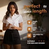 White Classic 12 Pack - Black Server Waist Aprons with 3 Pockets, Waitress Half Apron