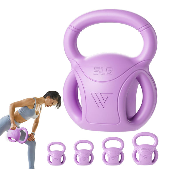 5 lb Kettlebell Weight with Three-handles for Weightlifting, Conditioning and Core Training for Women Men Home Gym [Purple] RUNWE