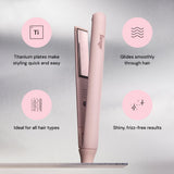 L’Ange Hair Straight Forward Titanium Flat Iron | Professional 2-in-1 Hair Styling Iron | 1" Snag-Free Hair Straightener | Fast Heat-Up, Adjustable Temperature, Auto Shut-Off, Dual Voltage, Blush
