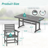Homenjoy 7 Piece Patio Dining Set, 66" Rectangle HDPS Weather Resistant Outdoor Table & 6 Patio Chairs Set with 1.96" Umbrella Hole, Heavy Duty Chairs for Backyard Balcony Deck, Grey