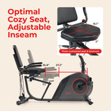 Sunny Health & Fitness Smart Recumbent Bike w/Workout Bands, 300LB Capacity Compact Equipment for Indoor Full-Body Exercise, Adjustable Cushion Seat