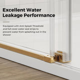DELAVIN 56-60.in W x 72.in H Frameless Shower Door, Water Repellent Gold Shower Door with SGCC Clear Tempered Glass, Easy Sliding Showe Door with Explosion-Proof Film, Stainless Steel Top Rail