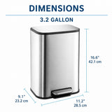 GarveeHome 3.2 Gal Stainless Steel Bathroom Trash Can with Lid, Silver
