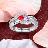 Oseew 10k Gold Personalized 2 Birthstones Rings for Women Personalized 2 Birthstones Rings 14k Rose gold Mother's Ring With 2 Names Mother Daughter Ring