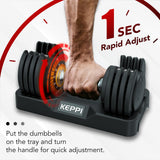 Keppi Adjustable Dumbbells Set-25lb Pair, Anti-Slip Metal Fast Adjust Weight Handle, Exercise & Fitness for Full Body Workout -DBA25(Pair)