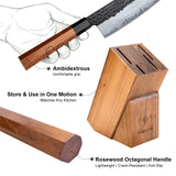 FAMCüTE Japanese Knife Block Set, Hand Forged 5-Layer 9CR18MOV Clad Steel Ultra Sharp Kitchen Knives with Wooden Storage & Rosewood Handle