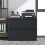2 Drawer Lateral File Cabinet with Lock, Black Metal Filing Cabinet for Home Office, Lockable Steel File Cabinet for Legal/Letter/A4/F4 Size, Heavy Duty 220 lbs Capacity, Quiet Ball Bearing Slides