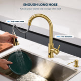 BLYLUND Touchless Kitchen Faucet with Pull-Down Sprayer, Kitchen Sink Faucet Brushed Gold Faucets with Soap Dispensor, Single Handle Hands-Free Sensor Suitable for 1 to 4 Hole Sink, Stainless Steel