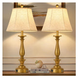 AIDENOEY 28.5" Traditional Table Lamp Set of 2, Rustic Farmhouse Table Lamps for Living Room Bedroom, Bedside Desk Lamps Vintage Nightstand Lamps with Silk Fabric Shades，Antique Gold Table Lamp