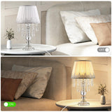 MOOONICHE Crystal Bedside Table Lamp, Dimmable Table Lamp Set of 2 with Ruched Fabric Lampshade, Elegant Plug-in Chandelier Nightstand Lamp for Living Room Girls Room, W 12.6" X H 22.8"