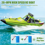 Hitish RC Boat for Kids Adults 2.4GHz Remote Control Boats with LED Light for Pool Lakes Water, 20MPH Fast Speed Racing Jet Boat, Boat Toy for Boys Girls, 2 Rechargeable Batteries 40+ Mins, Green