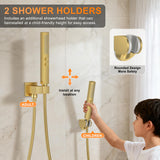 FAROLAN Brushed Gold Shower System with Tub Spout, Ceiling Mounted Bathtub Shower Faucet Set, 12" Rainfall Shower Head and Handheld Shower Combo, High Pressure Shower Fixtures Set with Rough-in Valve
