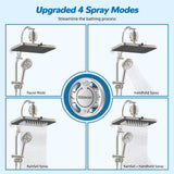 Hibbent 5-spray Dual Filtered Rainfall Shower Head Combo, High Pressure 13'' Showerhead with 10 Spray Mode Handheld, Easy Reach 4-way Diverter Arm with Pause Mode, 71'' Hose & Holder, Brushed Nickel