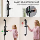 BRIGHT SHOWERS Stainless Steel Slide Bar Grab Rail Set Ada Compliant, 5-Spray Handshower with Slide Bar Kit – Includes Handheld Shower Head and 69-Inch Hose, Matte Black