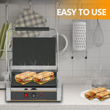 HTTSICHI Commercial Panini Press - 2200W Commercial Electric Panini Sandwich Grill w/Nonstick Coating & Adjustable Temp, Panini Grill Press w/ 14"x9" Cooking Pan, Double-sided Heating