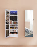 SONGMICS Hanging Jewelry Cabinet, Wall-Mounted Cabinet with LED Interior Lights, Door-Mounted Jewelry Organizer, Full-Length Mirror, Gift Idea, White UJJC99WT