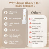 EiLVEEY Electric Bikini Trimmer for Women - 5 in 1 Rechargeable Electric Razors for Women, IPX7 Waterproof Pubic Hair Trimmer, Painless Womens Body Shaver, Facial Razor & Nose Hair Shaver, White