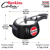 Hawkins Contura Black Pressure Cooker, 5 Litre, Black (CB50)