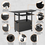 Mobile AV Cart with Drop Leaves & Adjustable Height, Rolling Computer Cart with Pullout Keyboard Tray – Locking Cabinet, 3 Outlets&2 USB Ports, Lock Brake Casters, Utility Cart for Office/Classroom