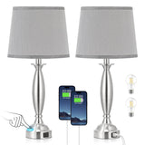 Seealle Touch Bedside Lamps for Nightstand Set of 2 - Bedroom Lamps with USB C+A, 3 Way Dimmable Nightstand Lamps, Brushed Nickel Table Lamps for Living Room (Bulbs Included)