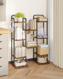 Hzuaneri 6 Tiers Vertical Shoe Rack, Narrow Shoe Tower, Tall Shoes Shelf with 2 Hooks, Adjustable Shelves, Corner Shoes Shelves for Small Spaces, Entryway, Living Room, Rustic Brown SR04201B