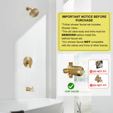 Tohlar Gold Shower Faucet Set with Tub Spout, Bathtub and Shower Faucet Combo Kit, 6-Inch Rain Shower Head and Faucet Set with Valve, Brushed Gold
