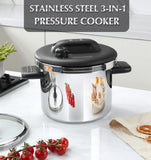 KOCH SYSTEME CS Stainless Steel Pressure Cooker 6.3QT, Olla de Presion, 3-in-1 Pressur Cookers, Easy One-Press Lock Button, Induction Compatible, with Glass Lid & Steamer