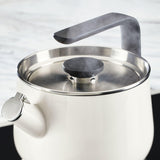 KitchenAid Teakettles Enamel-on-Steel Stovetop Whistling Teakettle, Induction Ready, Stainless steel Lid, 2 Quart - White