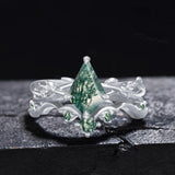 Oseew Moss agate engagement ring set Wedding Ring(Moss agate) Kite