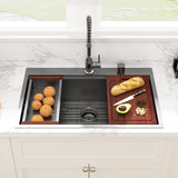 Sarlai 33 Black Kitchen Sink Drop In - 33" x 22" Kitchen Sink Drop In Workstation Topmount Gunmetal Black Stainless Steel 16 Gauge Single Bowl Over Counter Sinks Basin