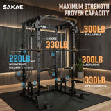 SAKAE Squat Rack, Multi-Function Power Cage with Adjustable Cable Crossover System for Strength Training, Power Rack with LAT Pull Down, Pull-Up Bar, Dip Bars, Weight Bench & Training Attachments
