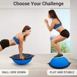 25in Balance Ball, 1600 lbs Half Exercise Ball with Nonslip Base, Inflatable Half Ball Balance Trainer, Stability Half Yoga Ball Strength Training Equipment with 2 Bands, Pump, Extra Ball Included GAOMON