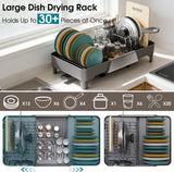 FOXHIVE Large Expandable Dish Drying Rack, Dish Racks for Kitchen Counter, Space Saving & Rust Resistant Dish Drainer with Removable Drainboard & Utensil Holder, Adjustable Length 16.4 to 24.4 Inches