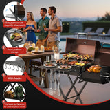 kscocinaBBQ Portable Charcoal Grill with Smoking Function, Foldable Suitcase Design with Wheels, Multi-Tier Storage Rack & Waterproof Cover for Outdoor BBQ Parties (Khaki)