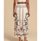 Talakeno Womens Floral Wrap Midi Skirt Summer Adjustable Tie Side Casual High Waist A Line Beach Boho Long Flared Skirts(Apricot,S)
