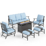 MIXPATIO 6-Piece Metal Patio Conversation Set, Fire Pit Table, 2 Ottomans