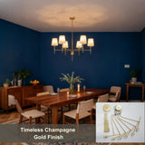 Alynzee Gold Chandeliers for Dining Room, 6-Light Modern Chandelier Light Fixture Over Table, with White Fabric Shade, 34" Large Transitional Kitchen Pendant Lights for Living Room Bedroom Foyer
