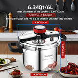 6.34 Quart Stainless Steel Pressure Cooker, Medium Size Stovetop Pressure Cooker, Induction Compatible, Heavy Duty, Even Heat Base for Daily Family Cooking