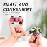 EXVQMU Mini RC Car, 1/64 Scale Mini Remote Control Monster Truck with Trailer, 2.4Ghz & APP Remote Control, Rechargeable Alloy Shell Mini RC Cars with Lights, Speed/Steering Adjustable (Green)