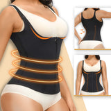YADIFEN Waist Trainer Vest for Women,Zipper Corset Body Shaper for Tummy Control Neoprene Cincher Tank Top with Straps (Black-Fixed shoulder straps, 2XL)