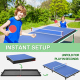 RAYKEEP Mini Foldable Table Tennis Table, 48“ Portable Ping Pong Game Table for Indoor & Outdoor, Table Tennis Table Set w/Net, 2 Paddles, 2 Balls, No Assembly (Blue)