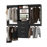 MODCART Modular Closet Organizer, 66" Wide with Hanging and Drawers, Wood Tower Storage for Walk-in Closets, Wall-Mounted Black Wardrobe Kit