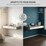 Quvex Modern Wood Floating Makeup Vanity Desk with 2 Drawers, Reversible Wall Mounted Dressing Table for Left or Right Corner, Space Saving Vanity Shelf for Apartments, Bedrooms, 47.2"/120cm